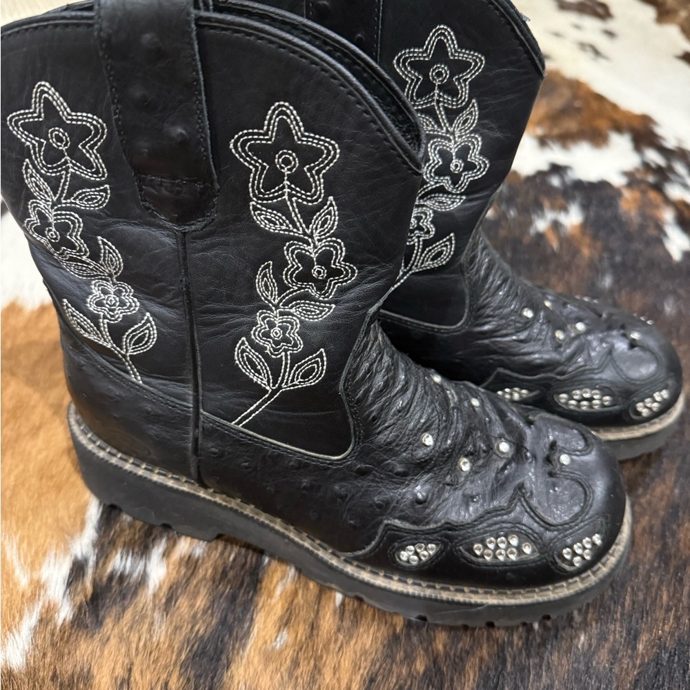 Roper Black Floral Embroidered Combat Boots